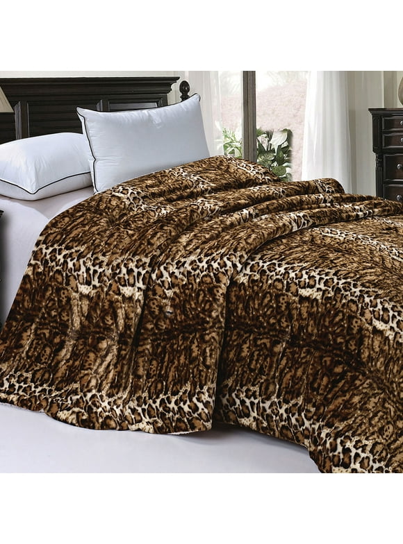 Home Soft Things Nature Faux Fur & Sherpa Backing Blanket - ML Leopard - Queen (84" x 92")