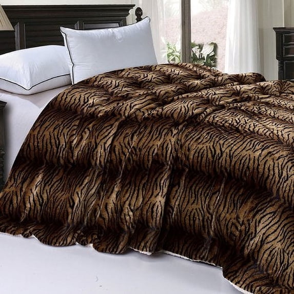 Home Soft Things Nature Faux Fur & Sherpa Backing Blanket - Tiger - Queen (84" x 92")