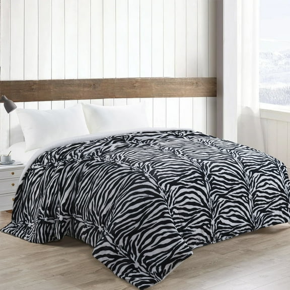 Home Soft Things Nature Faux Fur & Sherpa Backing Blanket - Zebra - Queen (86" x 92")