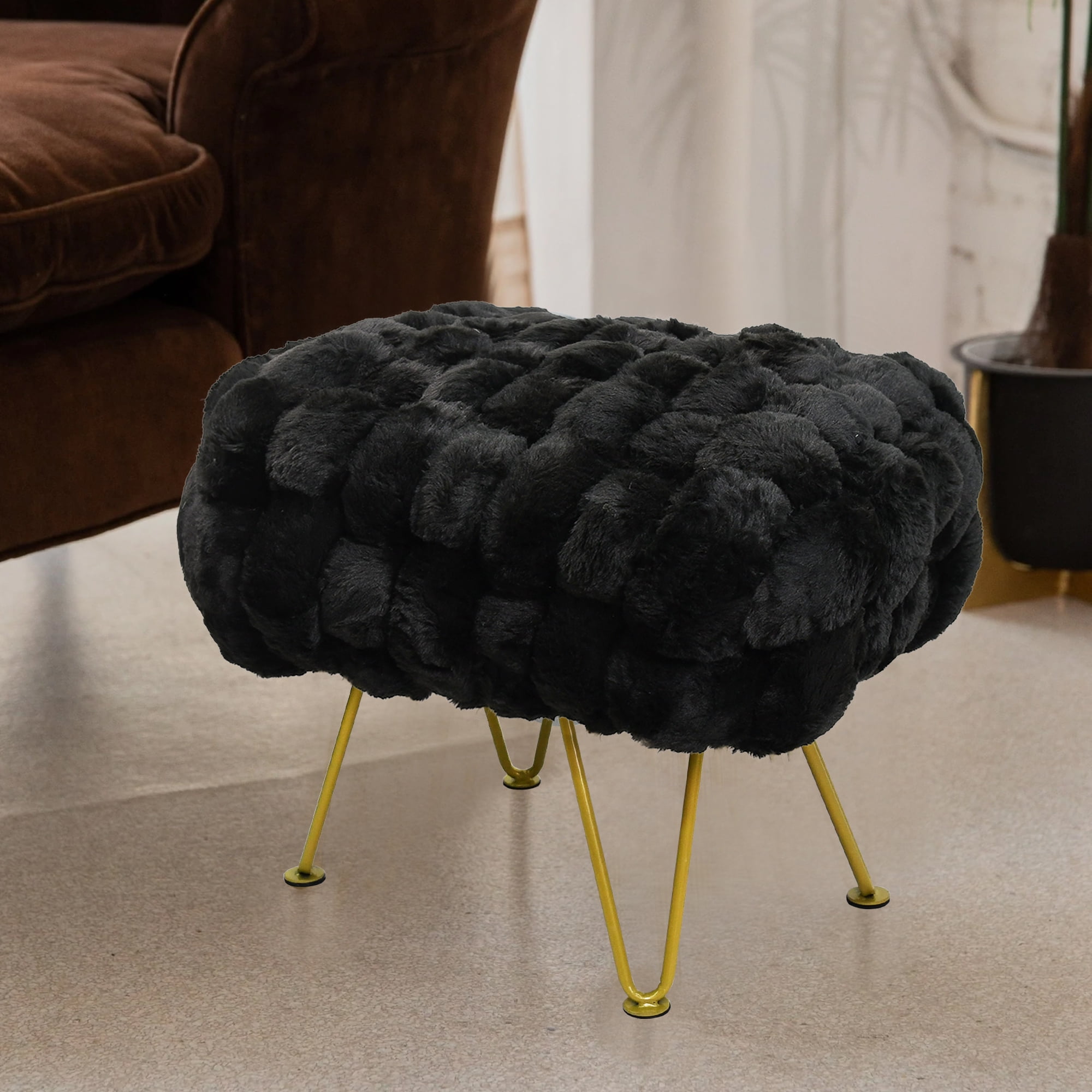 Black fur ottoman online