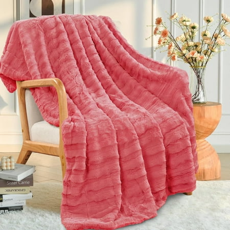Home Soft Things Oversized Derby Double Sided Fauxfur Throw Pink Faux Fur, Microfiber