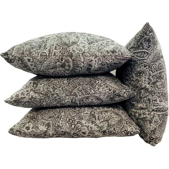 Home Soft Things Paisley Suede 4 Piece Throw Pillow Cover Set - Charcoal/Light Blue - 20" x 20"