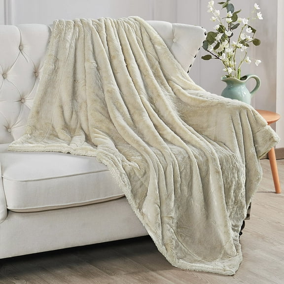 Home Soft Things Plain Faux Fur Throw - Beige - 50" x 60"