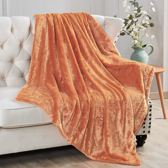 Home Soft Things Plain Faux Fur Throw - Burnt Orange - 60" x 80"