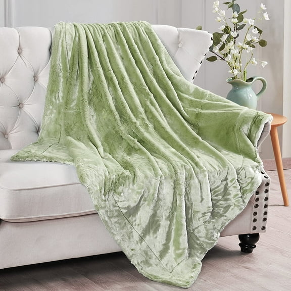 Home Soft Things Plain Faux Fur Throw - Sage/Green - 50" x 60"