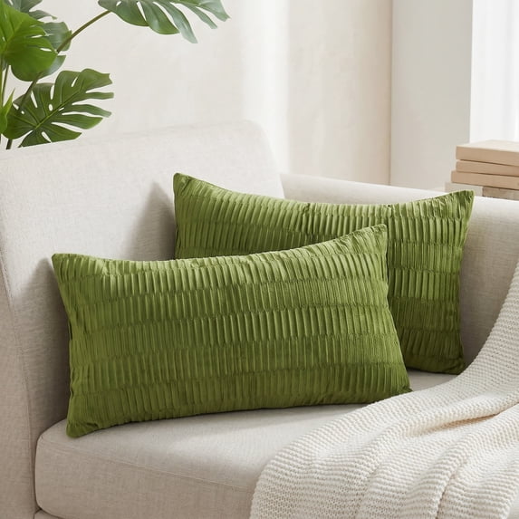 Home Soft Things Pleated Velvet 2 Piece Throw Pillow Cover Set - Avocado - 14" x 26"