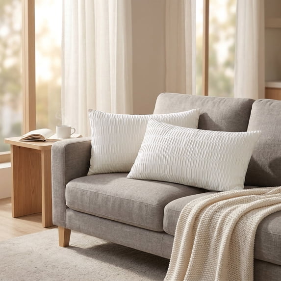 Home Soft Things Pleated Velvet 2 Piece Throw Pillow Cover Set - Gardenia - 14" x 26"