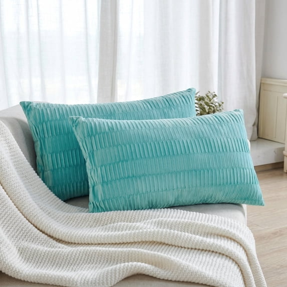 Home Soft Things Pleated Velvet 2 Piece Throw Pillow Cover Set - North Sea - 14" x 26"