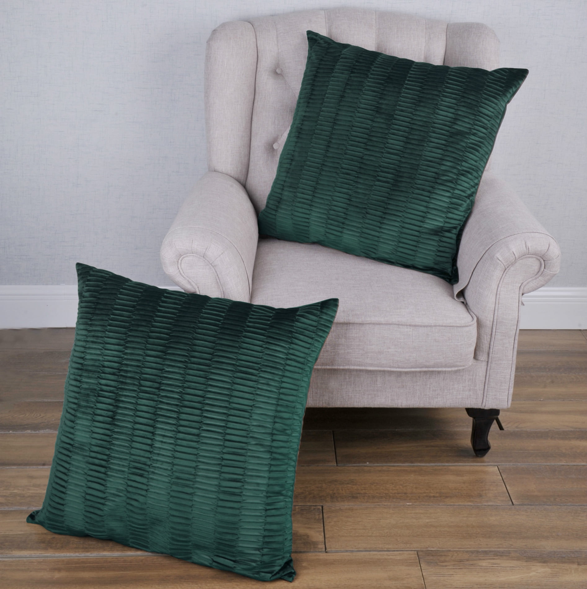 Sapphire Green 26" Euro Pleated Velvet Pillow Covers