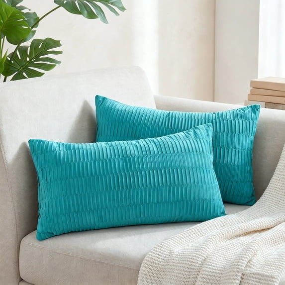 Home Soft Things Pleated Velvet 2 Piece Throw Pillow Cover Set - Storm Blue - 14" x 26"