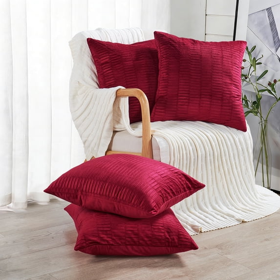 Home Soft Things Pleated Velvet 4 Piece Throw Pillow Cover Set - Garnet - 20" x 20"
