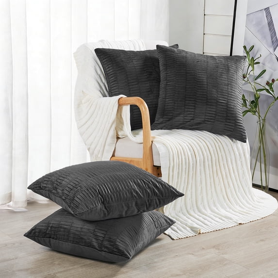 Home Soft Things Pleated Velvet 4 Piece Throw Pillow Cover Set - Gun Metal - 20" x 20"