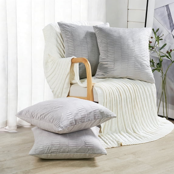 Home Soft Things Pleated Velvet 4 Piece Throw Pillow Cover Set - Silver - 20" x 20"