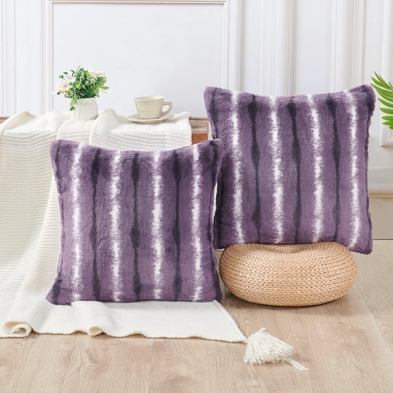 Home Soft Things Plush Striped Faux Fur Pillow Covers, Set of 2, 20"x20", Cacuso
