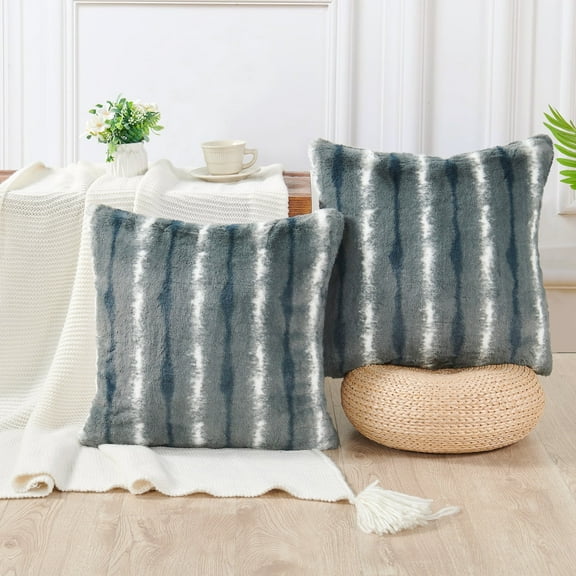 Home Soft Things Plush Striped Faux Fur Pillow Covers, Set of 2, 20"x20", Cahama