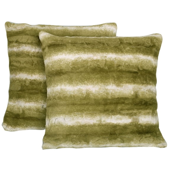 Home Soft Things Plush Striped Faux Fur Throw Pillow Covers, Modern Soft Pillow Cases for Sofa or Bed, Pillow Inserts Not Included, Set of 2, 20" x 20", Brushed Stripe-Forest Green