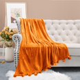 thumbnail image 1 of Home Soft Things Pompom Flannel Fleece Throw Burnt Orange 60'' x 80'', 1 of 5