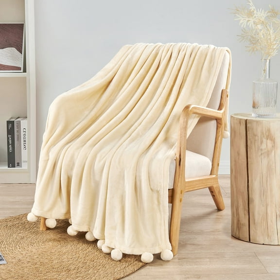 Home Soft Things Pompom Throw - Antique White - 60" x 80" Jumbo