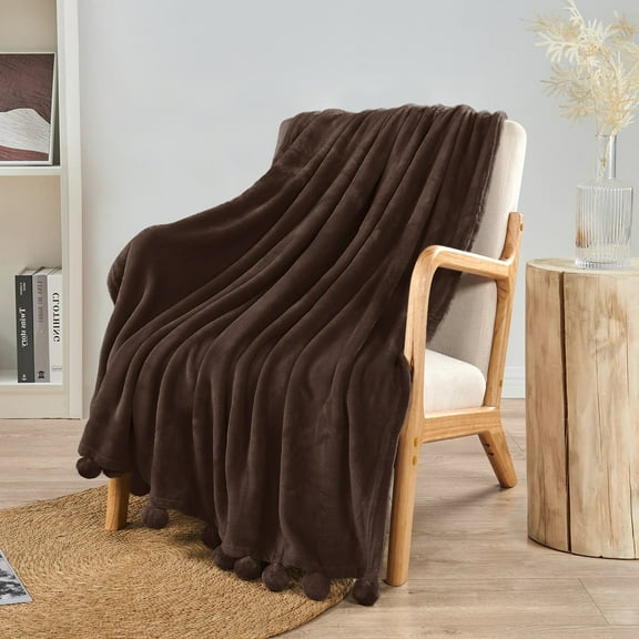 Home Soft Things Pompom Throw - Chocolate - 50" x 60"