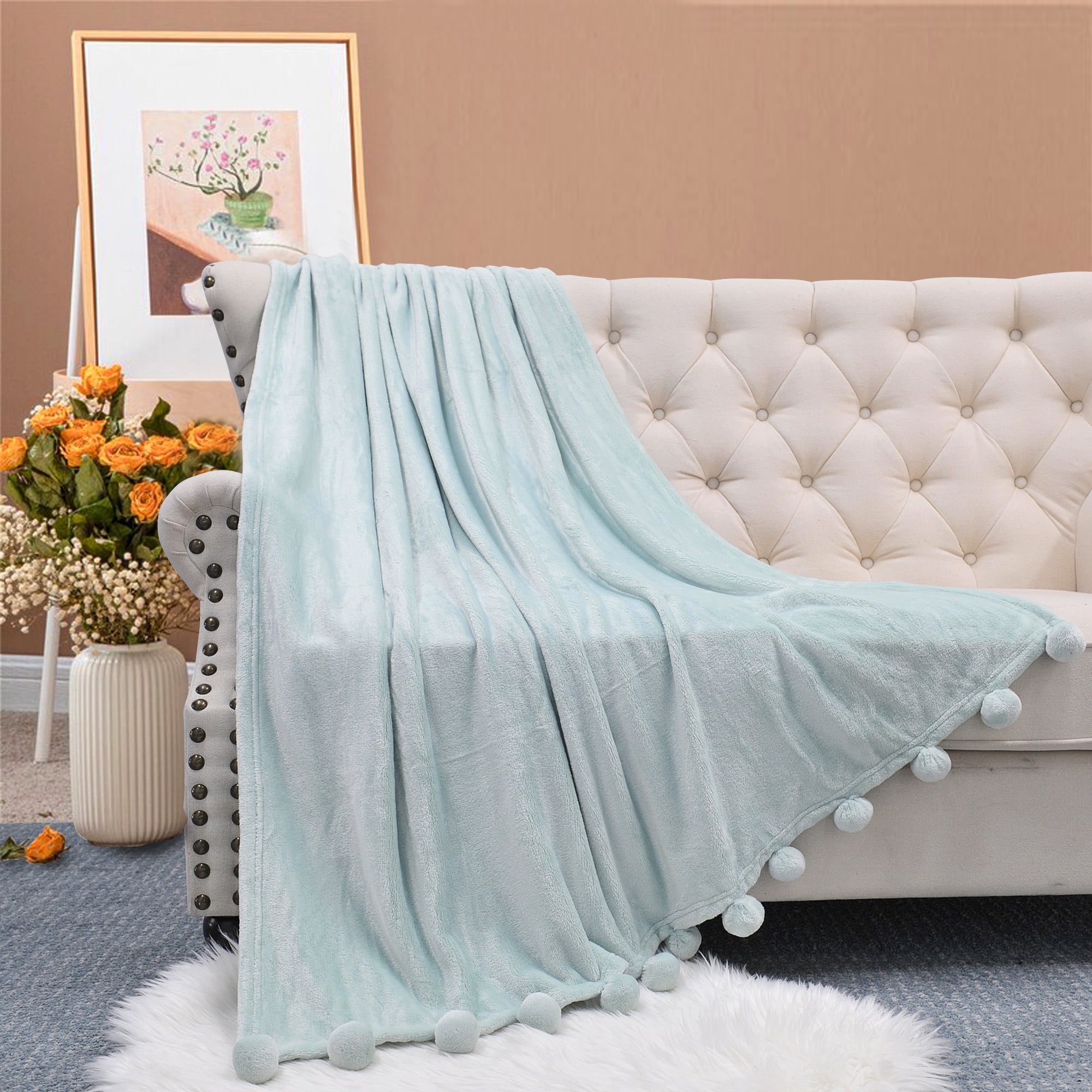 Harbor Grey Sherpa Fleece Kids' Pom Pom Throw Blanket 50" x 60"