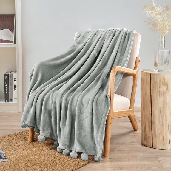 Home Soft Things Pompom Throw - Silver Grey - 50" x 60"