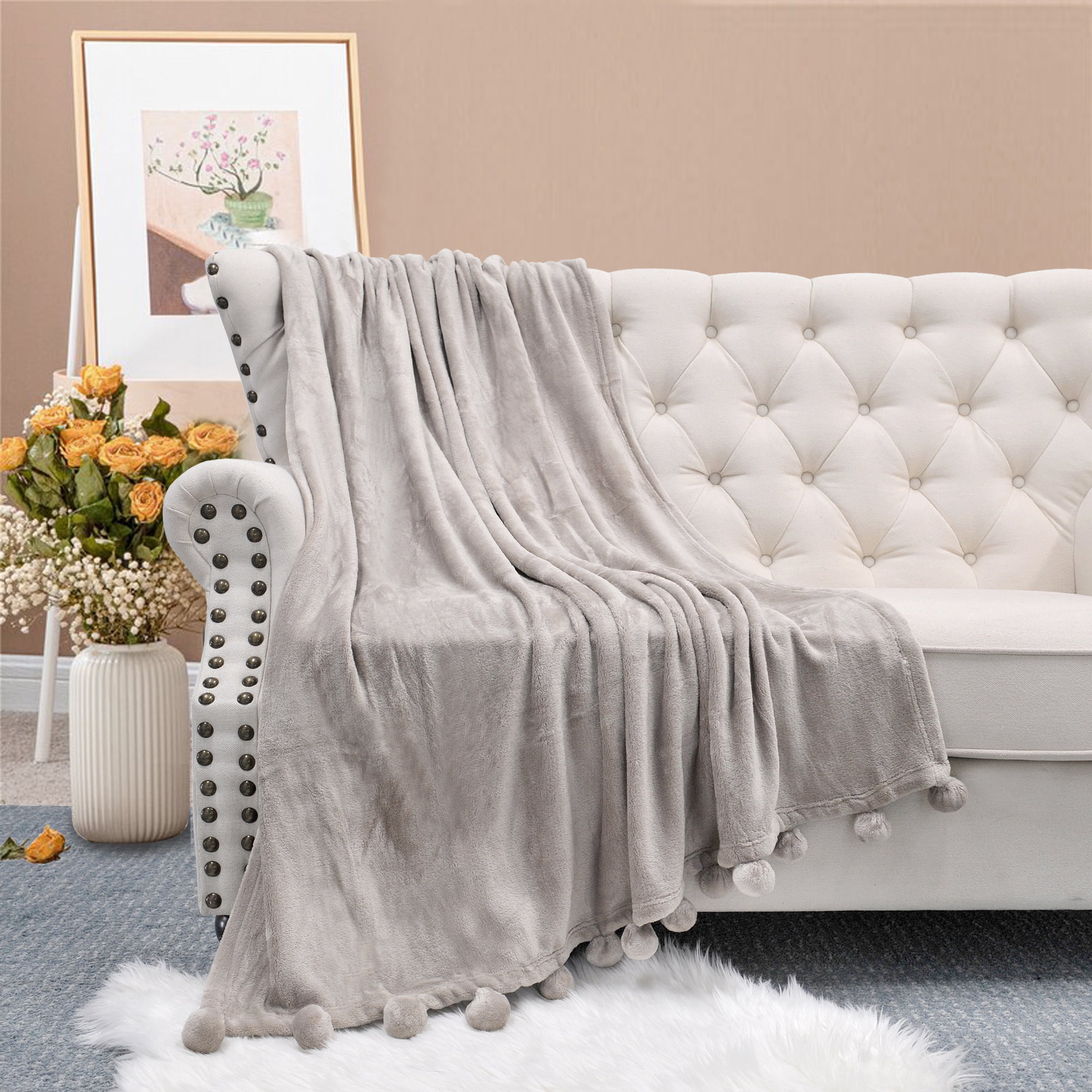 Cozy Kids Sherpa and Fleece Reversible Pom Pom Throw - 50" x 60"