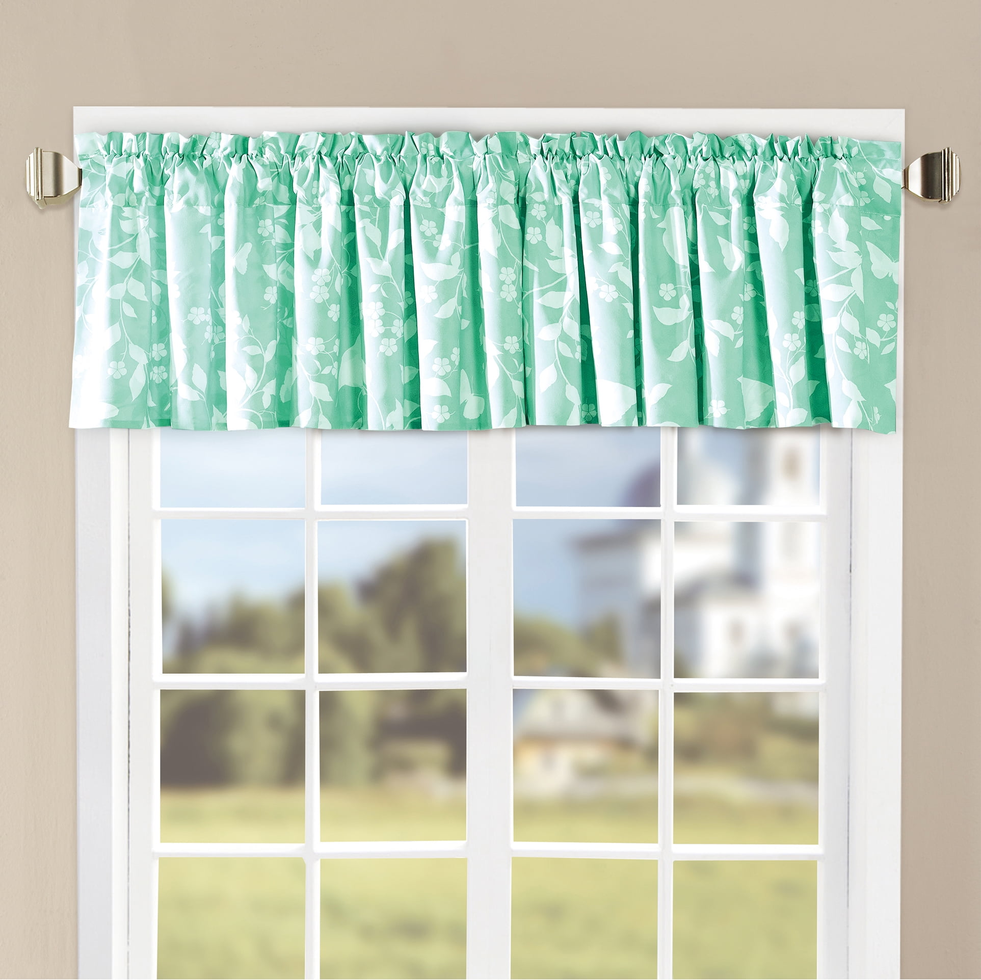 Teal Floral Birdsong Polyester Window Valance Set