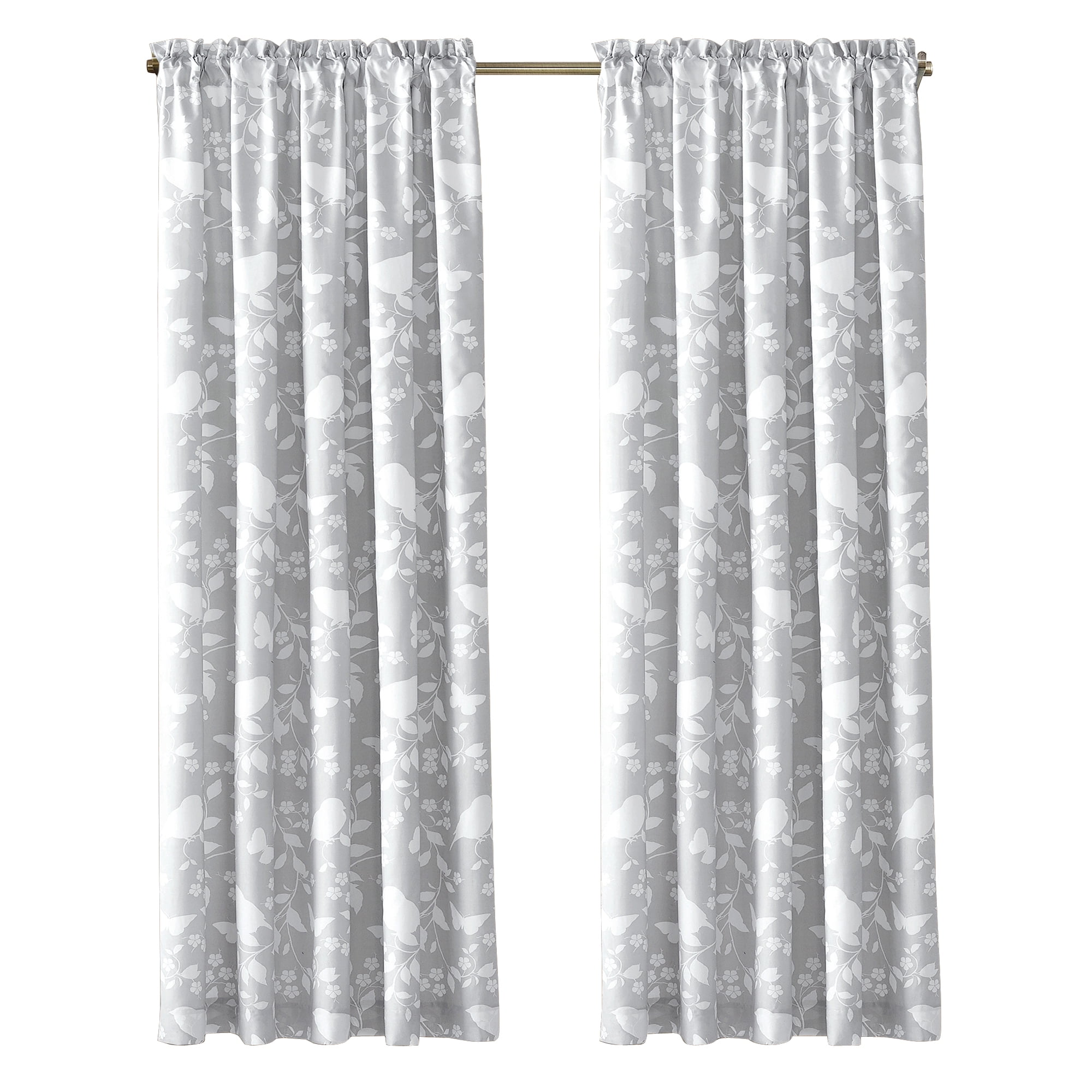 Gray Light-Filtering Polyester Birdsong Window Panel Set