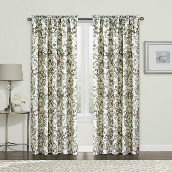 Home Soft Things Printed Microfiber Curtain - Ravello Scroll 2 Piece Set - Brown Aqua - 60" x 84"