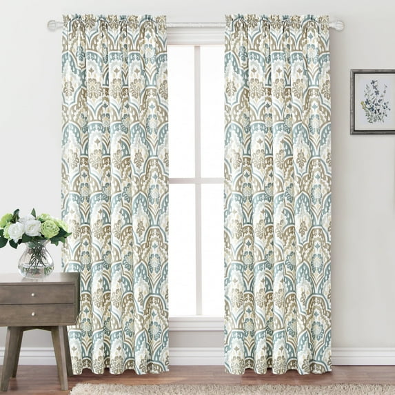 Home Soft Things Printed Microfiber Curtain - Tivoli Ikat 2 Piece Set - Teal Aqua - 52" x 84"