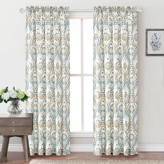 Home Soft Things Printed Microfiber Curtain - Tivoli Ikat 2 Piece Set - Teal Aqua - 52" x 96"