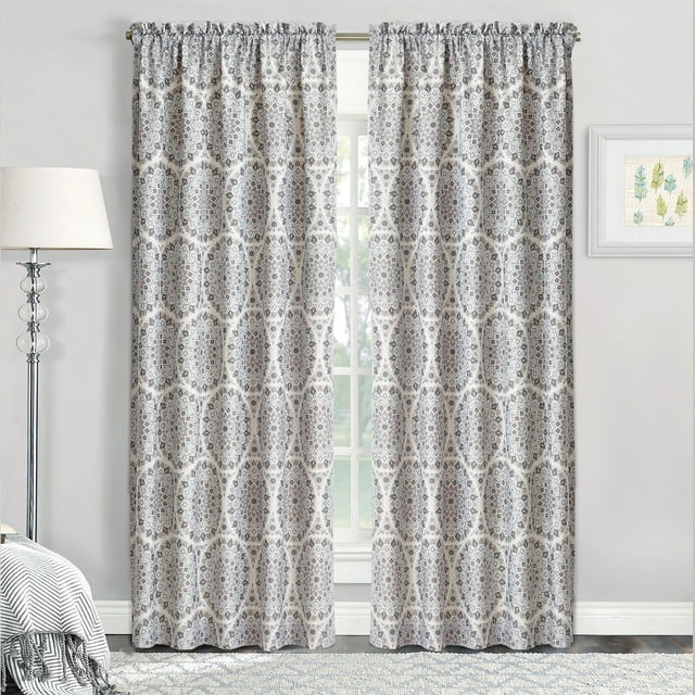 Home Soft Things Printed Microfiber Curtain - Tribal Medallion 2 Piece Set - Grey - 60" x 84"