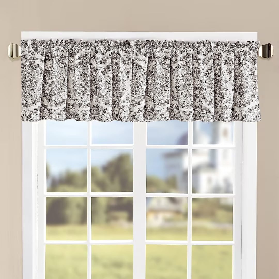 Tribal Medallion Grey Polyester Rod Pocket Valance Set