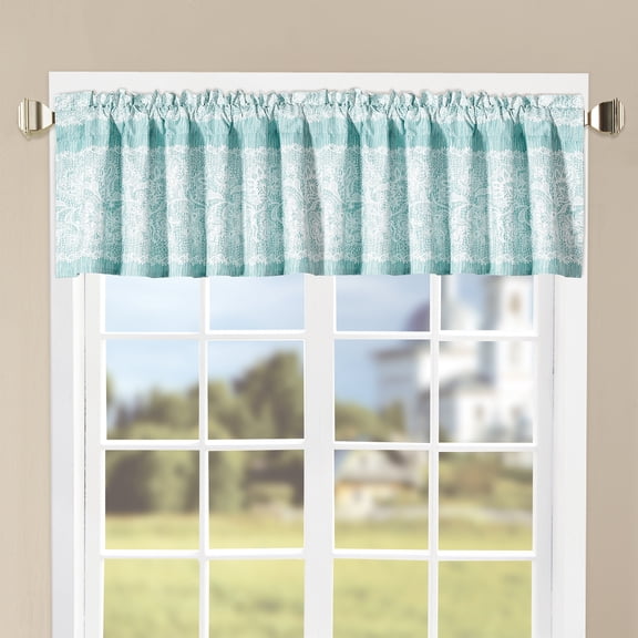 Home Soft Things Printed Microfiber Valance - Emma 2 Piece Set - Teal - 60" x 18"