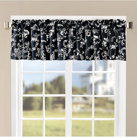 Home Soft Things Printed Microfiber Valance - LA Boheme 2 Piece Set - Black - 60" x 18"