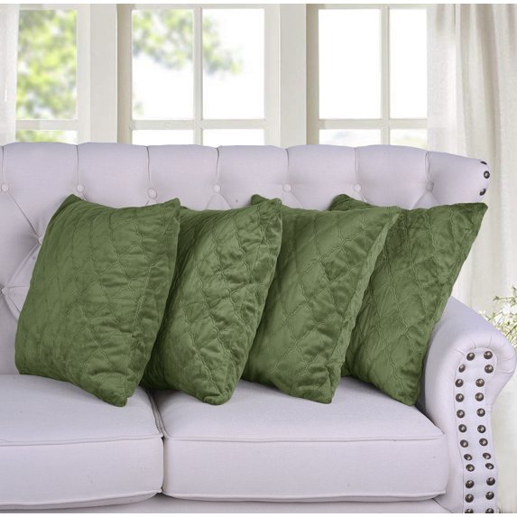Home Soft Things Quilted Micromink 4 Piece Throw Pillow Cover Set - Green - 20" x 20"
