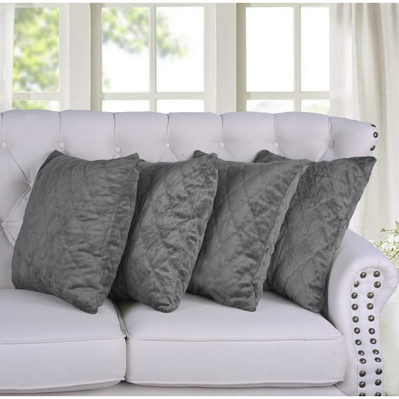 Home Soft Things Quilted Micromink 4 Piece Throw Pillow Cover Set - Grey - 20" x 20"