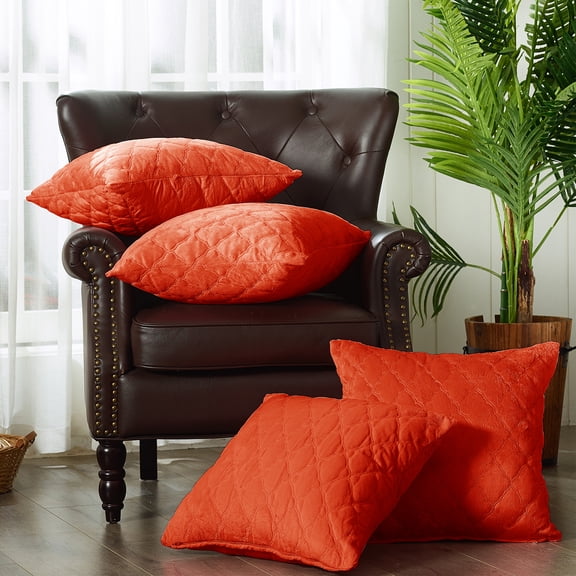 Home Soft Things Quilted Micromink 4 Piece Throw Pillow Cover Set - Orangeeade - 20" x 20"