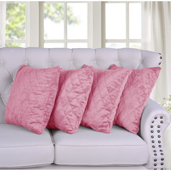 Home Soft Things Quilted Micromink 4 Piece Throw Pillow Cover Set - Pink - 20" x 20"