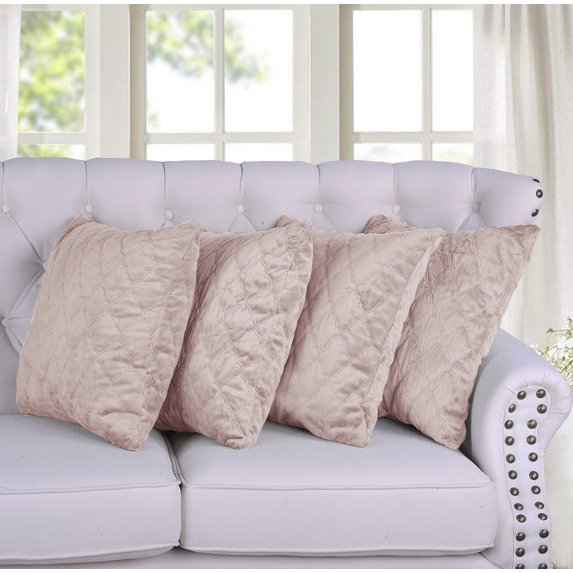 Home Soft Things Quilted Micromink 4 Piece Throw Pillow Cover Set - Rose - 20" x 20"