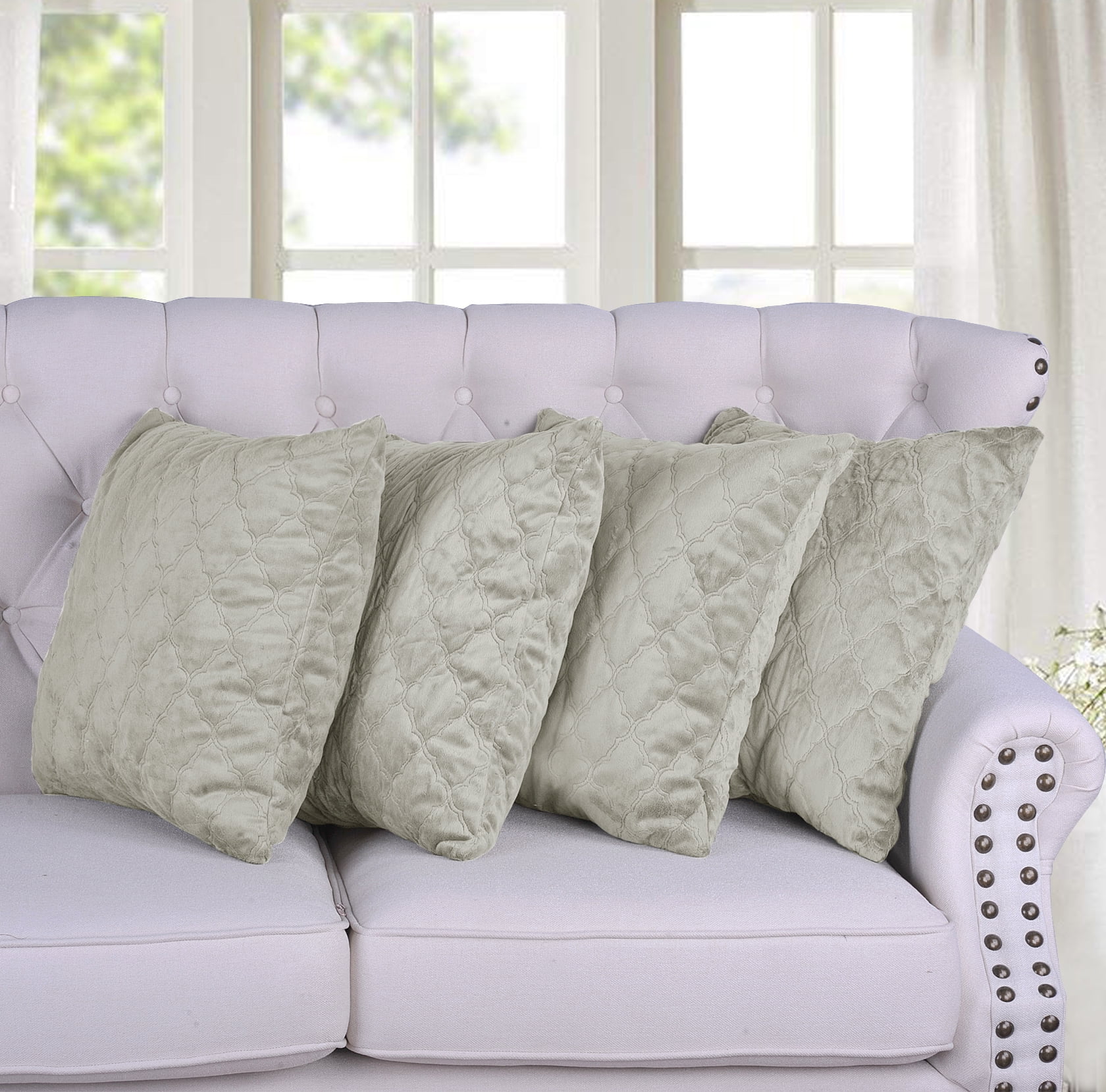 Tannin Quilted Micro-Suede Throw Pillow Covers Set of 4