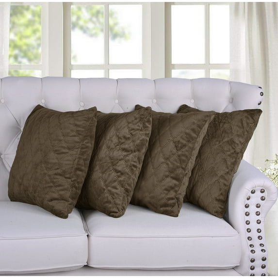 Home Soft Things Quilted Micromink 4 Piece Throw Pillow Cover Set - Taupe - 20" x 20"