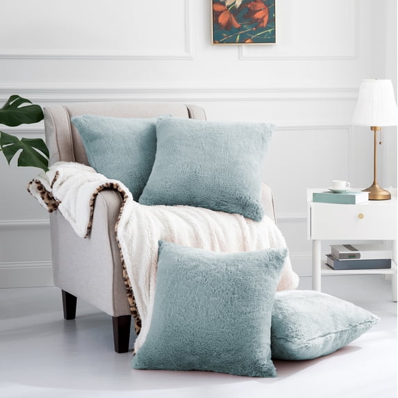 Home Soft Things Rabbit Faux-fur Throw Pillow Cover 4 Piece Set, 20" x 20", Arona