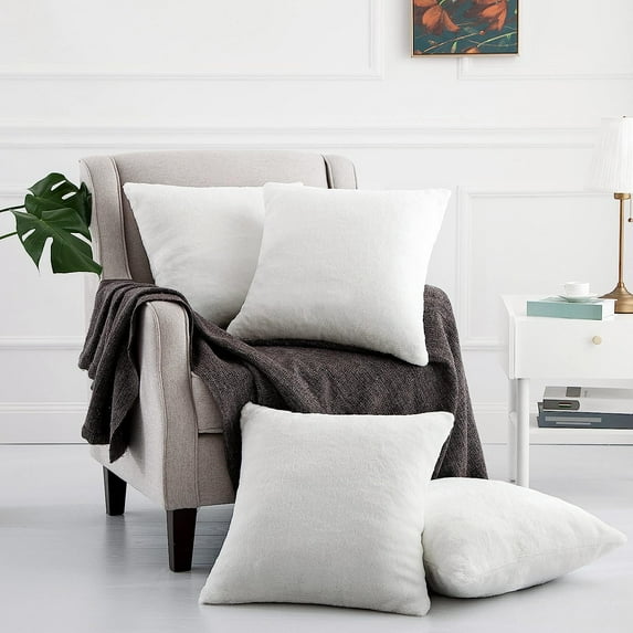 Home Soft Things Rabbit Faux-fur Throw Pillow Cover 4 Piece Set, 20" x 20", Bright White
