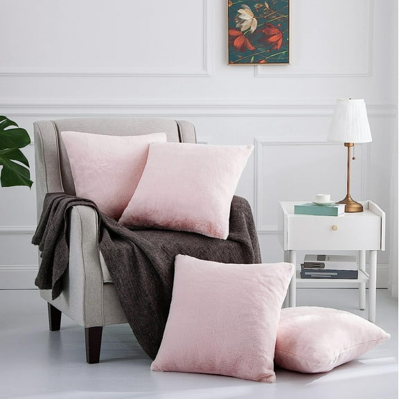Home Soft Things Rabbit Faux-fur Throw Pillow Cover 4 Piece Set, 20" x 20", Soft Pink