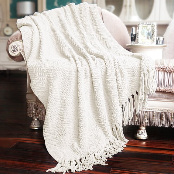 Home Soft Things Reversible Tweed Throw Blanket, Super Soft & Cozy - Antique White, 60x80"