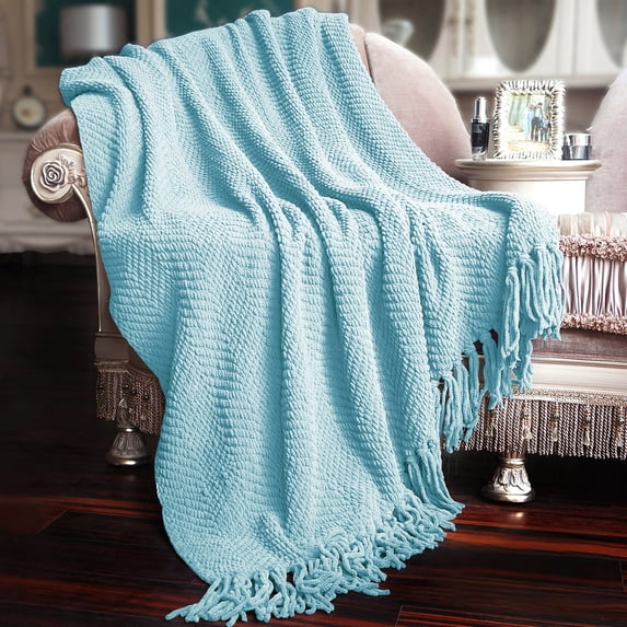Home Soft Things Reversible Tweed Throw Blanket, Super Soft & Cozy - Aquamarine, 60x80"