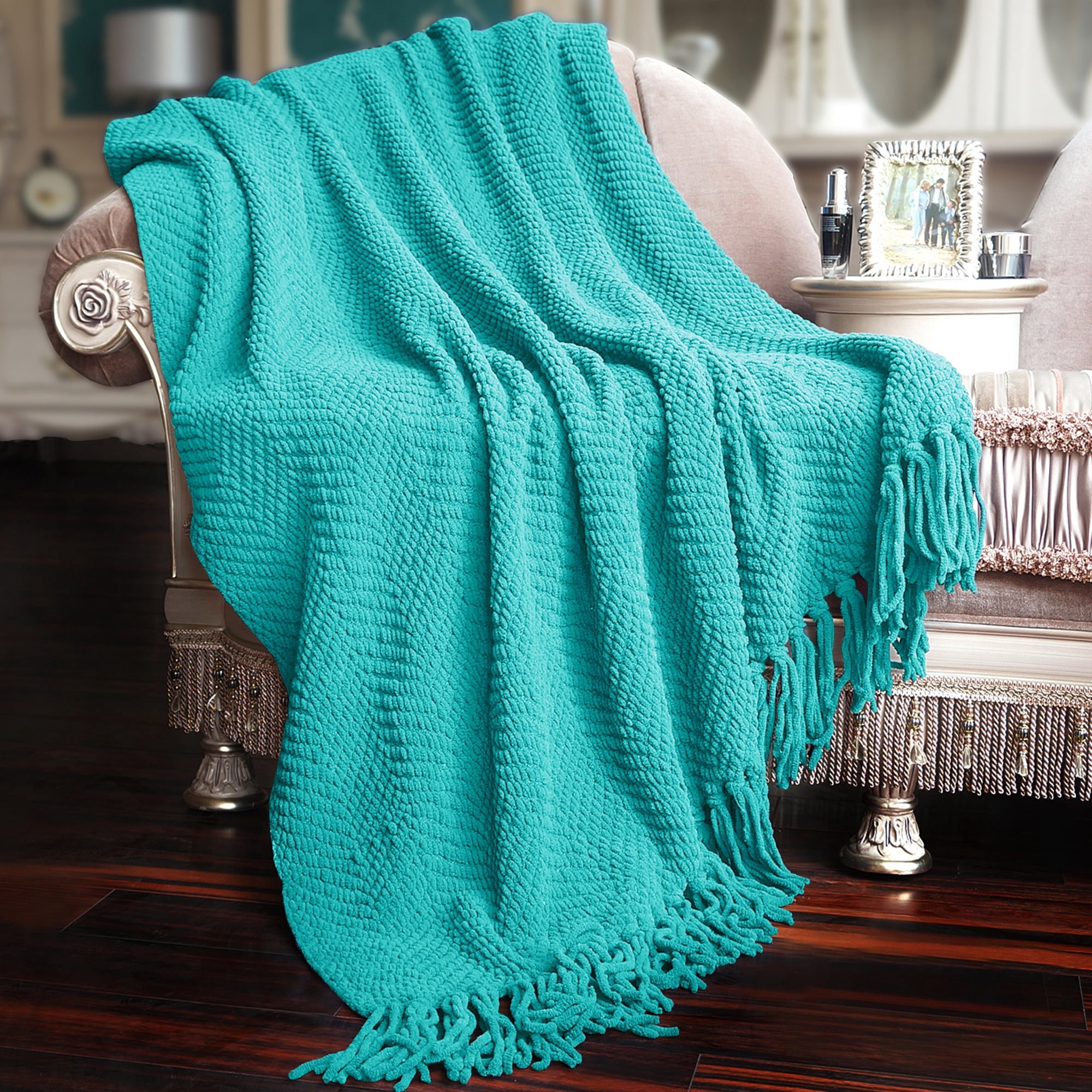 Home Soft Things Reversible Tweed Throw Blanket, Super Soft & Cozy - Baltic Blue, 50x60"
