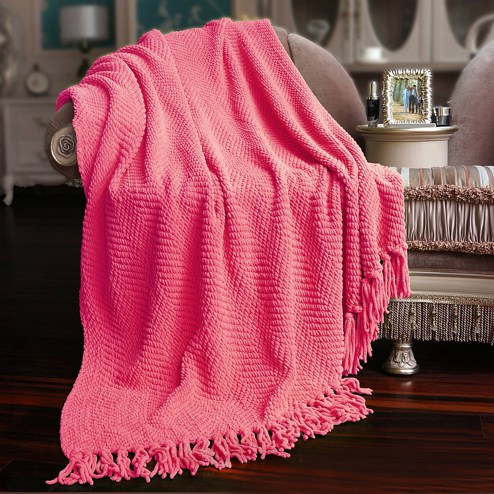 Camellia Rose Knitted Tweed Reversible Throw Blanket 50" x 60"