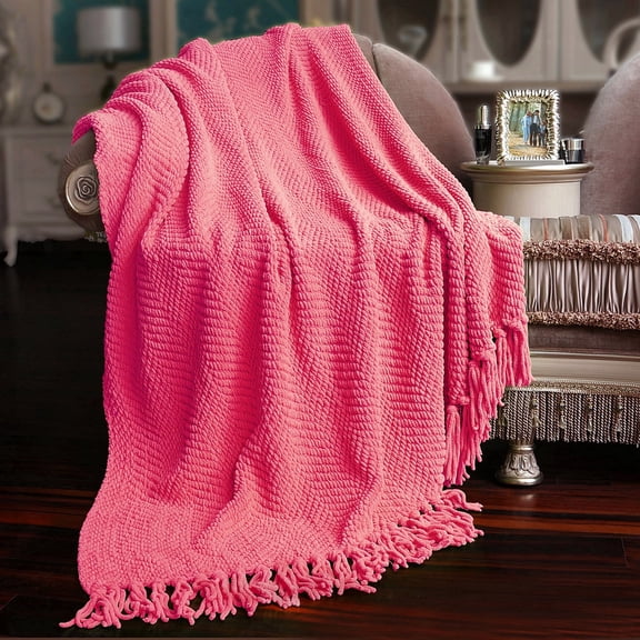 Home Soft Things Reversible Tweed Throw Blanket, Super Soft & Cozy - Camellia Rose, 50x60"